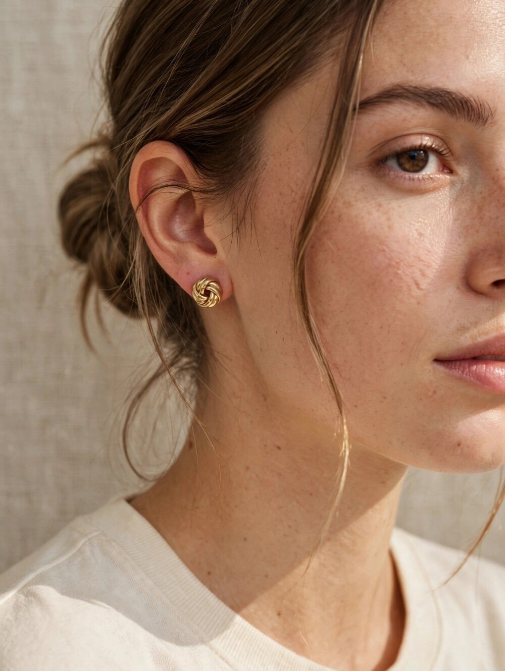 X.D.L Gold Knot Stud Earrings New
